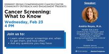 Talks, February 23, 2022, 02/23/2022, Cancer Screening: What to Know (online)