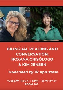Poetry Readings, November 04, 2025, 11/04/2025, Biligual Poetry & Conversation with Writer Roxana Crisólogo & Translator Kim Jensen