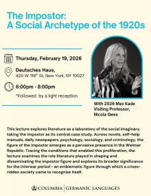Lectures, February 19, 2026, 02/19/2026, Scholar Discusses the Figure of the Imposter in Weimar Art & Literature
