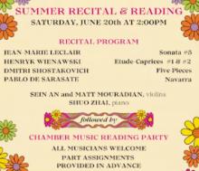 Concerts, June 20, 2026, 06/20/2026, Works by Shostakovich & More for Violin & Piano